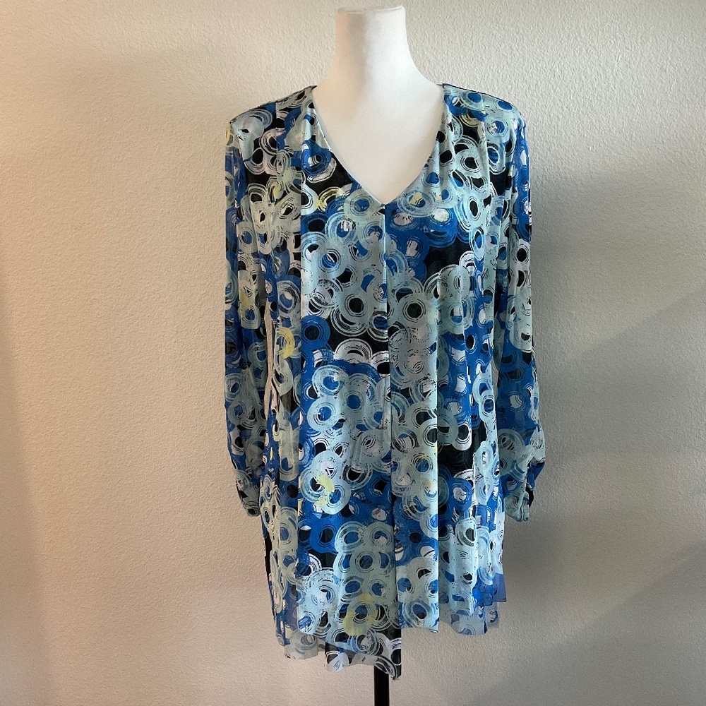ALFANI Blue Black Lightweight Layered Blouse Size Extra Large - Picture 2 of 11